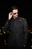 Barabas Wholesale Men's Rhinestone Solid Color Notch Lapel Blazer 2BLR6 Black Gold