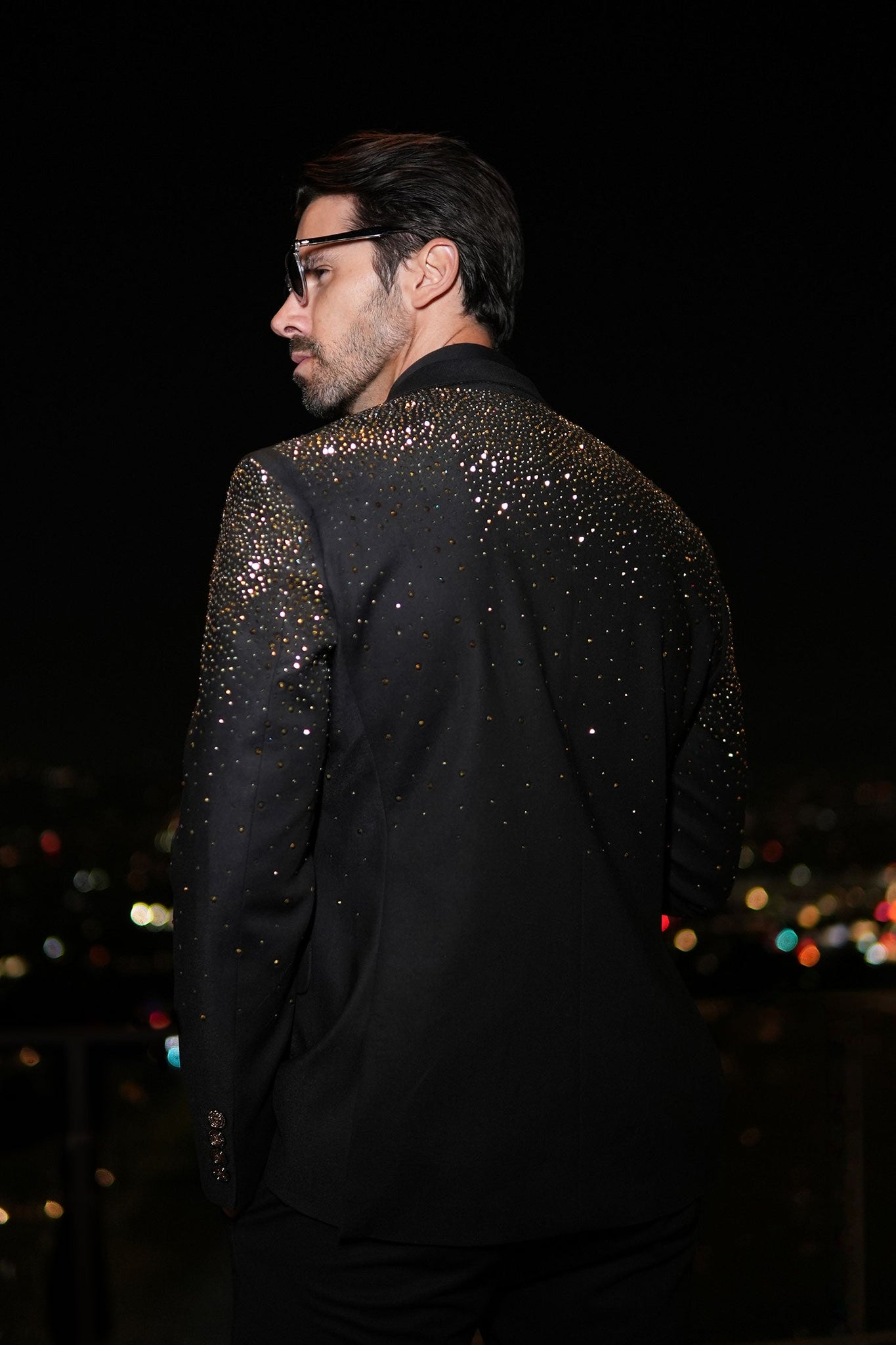Barabas Wholesale Men's Rhinestone Solid Color Notch Lapel Blazer 2BLR6 Black Gold