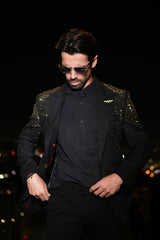 Barabas Wholesale Men's Rhinestone Solid Color Notch Lapel Blazer 2BLR6 Black Gold