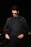 Barabas Wholesale Men's Rhinestone Solid Color Notch Lapel Blazer 2BLR6 Black Gold