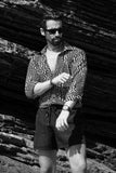 Barabas Wholesale Men's Greek Key Stretch See Through Long Sleeve Shirt 4B96 Black