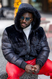 Barabas Men's Hooded Fur Fabric Winter Bomber Jacket 4BH90 Black