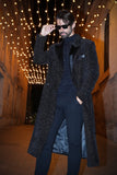 Barabas Wholesale Men's Glitter Wool Peak Lapel Luxury Long Blazer 4BHL02 Black