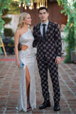 Barabas Wholesale Men's Checkered Studded Pattern Peak Lapel Suit 4ESU33 Silver