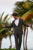 Barabas Wholesale Men's Checkered Studded Pattern Peak Lapel Suit 4ESU33 Silver
