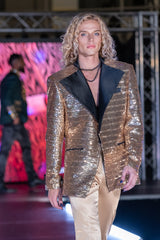 Barabas Wholesale Men's Linear Sequin Design Peak Lapel Shiny Blazer 4BLR34 Gold
