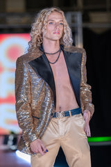 Barabas Wholesale Men's Linear Sequin Design Peak Lapel Shiny Blazer 4BLR34 Gold