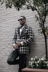 Barabas Wholesale Men's Checkered Pattern Rhinestones Luxury Blazer 4EBL52 Black