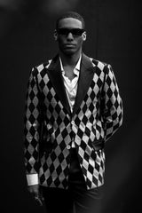 Barabas Wholesale Men's Checkered Pattern Rhinestones Luxury Blazer 4EBL52 Black