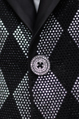 Barabas Wholesale Men's Checkered Pattern Rhinestones Luxury Blazer 4EBL52 Black