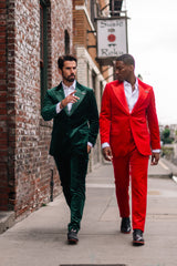Barabas Wholesale Men's Velvet Shiny Fabric Peak Lapel Baroque Suit 4SU29 Red Green