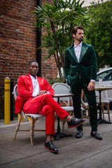 Barabas Wholesale Men's Velvet Shiny Fabric Peak Lapel Suit 4SU29 Red Green