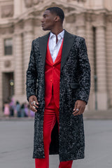 Barabas Wholesale Men's Sequin Pattern Blazer Long Blazer 4LBL50 Black