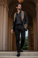 Barabas Wholesale Men's Rhinestone Studded Geometric Shawl Lapel Blazer 4EBL47 Gold