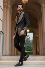 Barabas Wholesale Men's Rhinestone Studded Geometric Shawl Lapel Blazer 4EBL47 Gold
