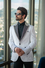 Barabas Wholesale Men's Rhinestone Peak Lapel Luxury Blazer 2EBL3 White