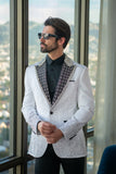 Barabas Wholesale Men's Rhinestone Peak Lapel Luxury Blazer 2EBL3 White