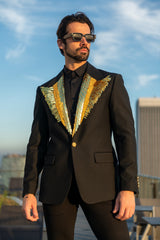 Barabas Wholesale Men's Pearls Gold Leaf Decorative Peak Lapel Blazer 4EBL45 Black Gold