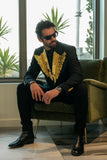 Barabas Wholesale Men's Pearls Gold Leaf Decorative Peak Lapel Blazer 4EBL45 Black Gold