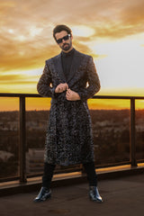 Barabas Wholesale Men's Sequin Pattern Blazer Long Blazer 4LBL50 Black