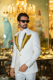 Barabas Wholesale Men's Pearls Gold Leaf Decorative Peak Lapel Blazer 4EBL45 White Gold
