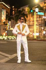 Barabas Wholesale Men's Pearls Gold Leaf Decorative Peak Lapel Blazer 4EBL45 White Gold