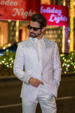 Barabas Wholesale Men's Geometric Pattern Rhinestone Henley Lapel Blazer 4EBL53 white silver
