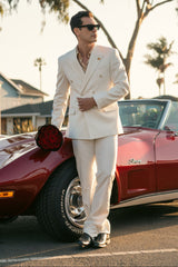 Barabas Wholesale Men's Pinstripe Pattern Double-Breasted Peak Lapel Suit 5SU39 White