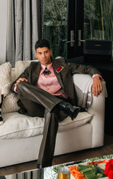 Barabas Wholesale Men's Faux Leather Solid Color Notch Lapel Suit 5SU41 Coffee