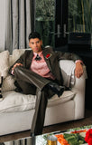 Barabas Wholesale Men's Faux Leather Solid Color Notch Lapel Suit 5SU41 Coffee