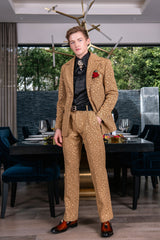 Barabas Wholesale Men's Geometric Polka Dots Pattern Notch Lapel Suit 5SU34 Gold