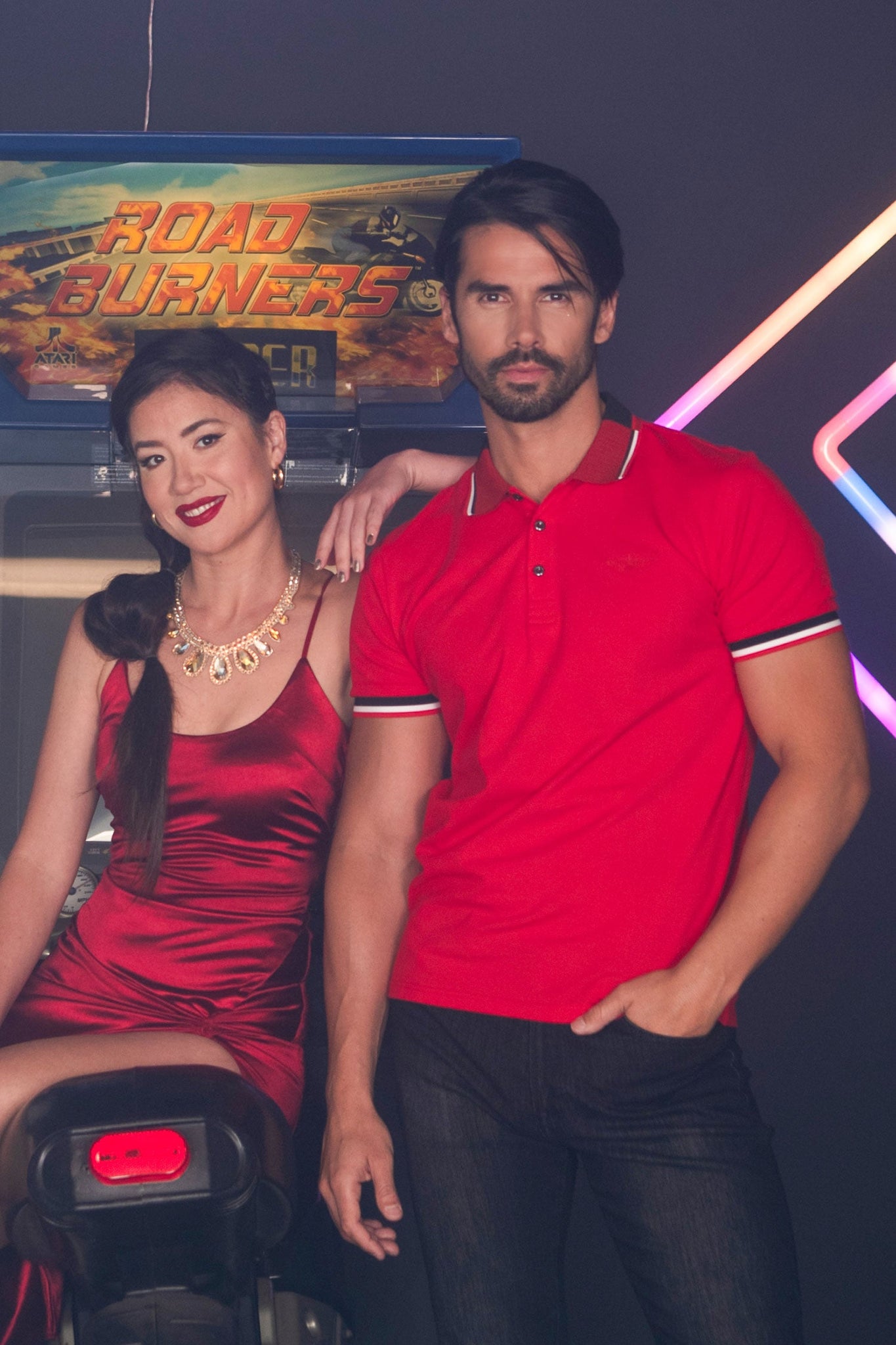 Barabas Wholesale Men's Solid Color Linear Collar and Cuff Polo Shirts 3PS127 Red