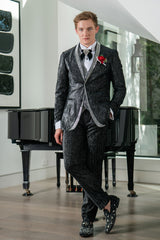 Barabas Wholesale Men's Velvet Fabric Glitter Shawl Lapel Blazer 4SU21 Black
