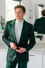 Barabas Wholesale Men's Floral Sequin Embroidered Design Peak Lapel Blazer 5BL09 Green