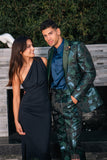 Barabas Wholesale Men's Floral Shiny Design Luxury Peak Lapel Blazer 5BL02 Green