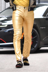Barabas Men's Glossy Pattern Design Sparkly Luxury Dress Pants CP95 Gold