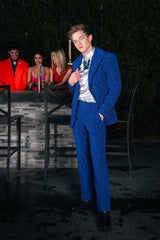 Barabas Wholesale Men's Geometric Polka Dots Pattern Notch Lapel Suit 5SU34 Blue