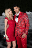Barabas Wholesale Men's Floral Sequin Embroidered Design Peak Lapel Blazer 5BL09 Red