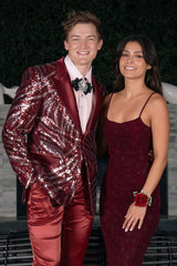 Barabas Wholesale Men's Sequins Geometric Design Luxury Peak Lapel Blazer 5BL05 Wine