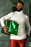 Barabas Men's Floral Design Long Sleeve Turtleneck Sweater 2LS2102 White Gold