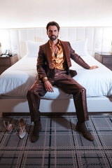 Barabas Wholesale Men's Shiny Geometric Shawl Lapel Suit Baggy pants 4SU31 Brown