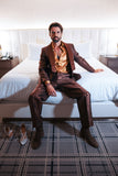 Barabas Wholesale Men's Shiny Geometric Shawl Lapel Suit Baggy pants 4SU31 Brown