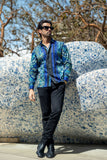 Barabas Wholesale Men's Rhinestone Floral Rooster Long Sleeve Shirts 4SPR10 Blue