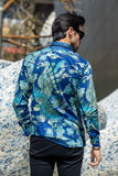 Barabas Wholesale Men's Rhinestone Floral Rooster Long Sleeve Shirts 4SPR10 Blue