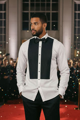 Barabas Wholesale Men's Tuxedo Wing Collar French Cuffs Long Sleeve Shirt 4txs02 White Black