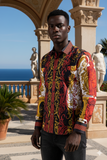 Barabas Wholesale Men's Greek Pattern Medusa rhinestone long Sleeve Shirts B286ST Red