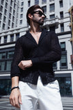 Barabas Wholesale Men's Embroidered See Through Floral Long Sleeve Shirts 4B85 Black 