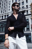 Barabas Wholesale Men's Embroidered See Through Floral Long Sleeve Shirts 4B85 Black 