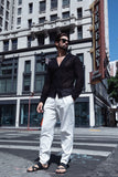 Barabas Wholesale Men's Embroidered See Through Floral Long Sleeve Shirts 4B85 Black 