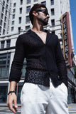 Barabas Wholesale Men's Embroidered See Through Floral Long Sleeve Shirts 4B85 Black 